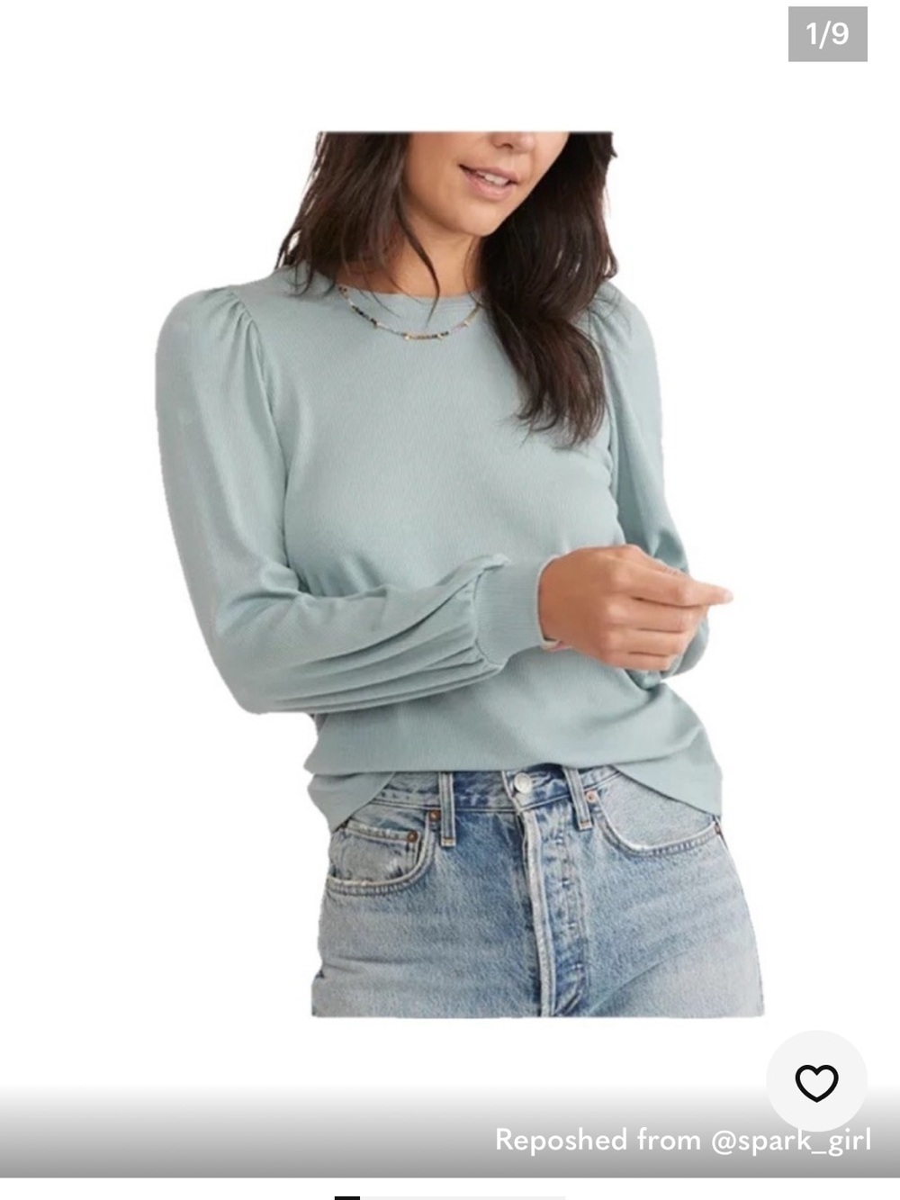 Marine Layer Light Blue Puff-Sleeve Long-Sleeve Top